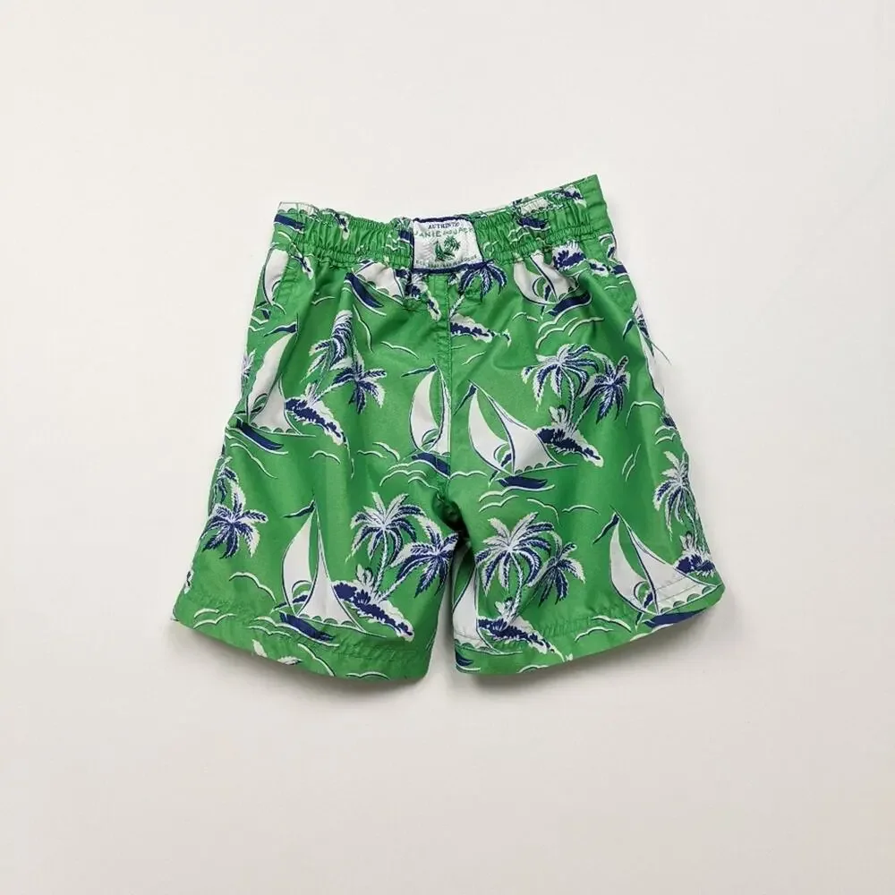 Janie and Jack Swim Trunks Boys Size 18-24m Green Sailboat